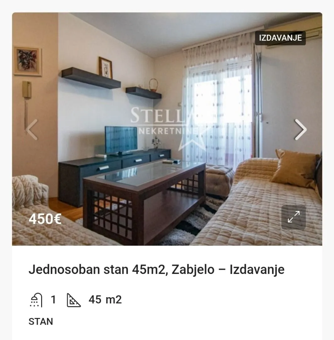 Izdavanje, stan, 45m², Zabjelo, Podgorica