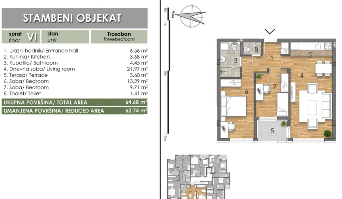 Prodaja, trosoban stan, 63m², Bulevar Oslobodjenja, Novi Sad Sve Podlokacije