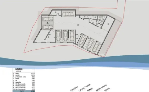 Plan garaže sa obilježenim parking mjestima i tehničkim prostorijama. - image 10