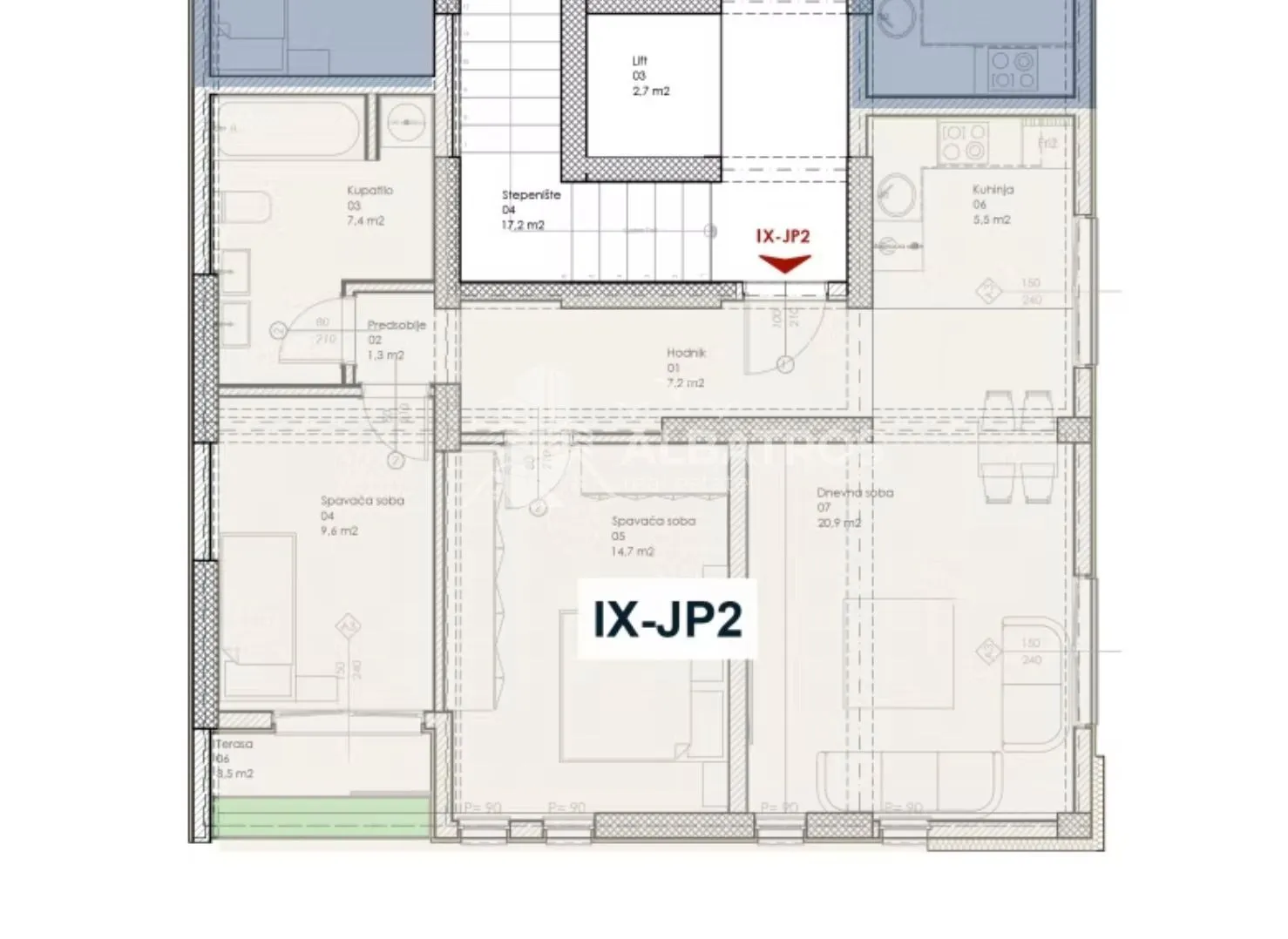 Arhitektonski plan stana sa rasporedom prostorija i dimenzijama.