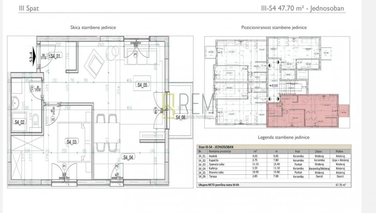 Prodaja, jednosoban stan, 48m², Tološi, Podgorica