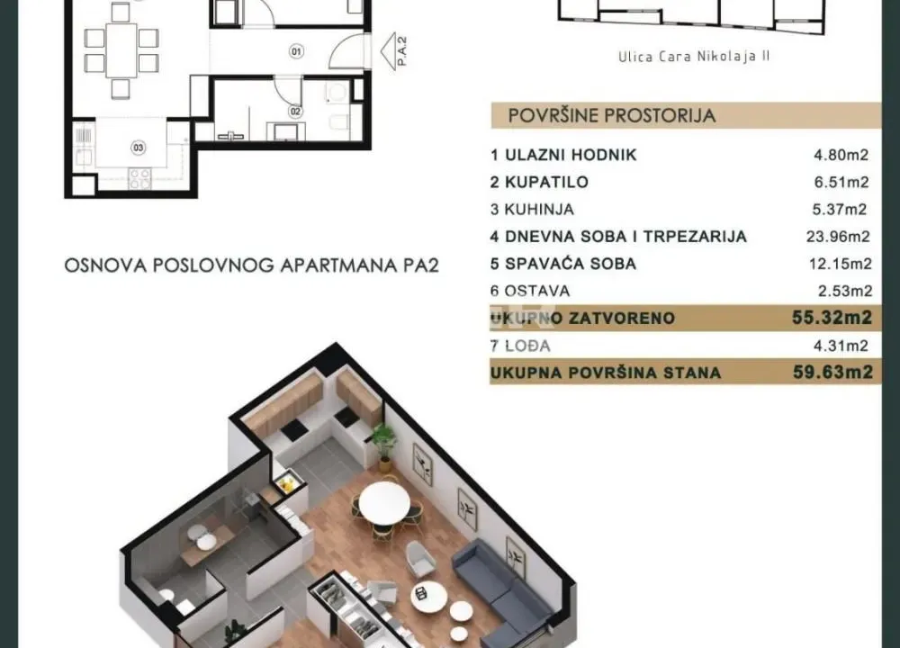 Prodaja, dvosoban stan, 60m², Čubura, Beograd
