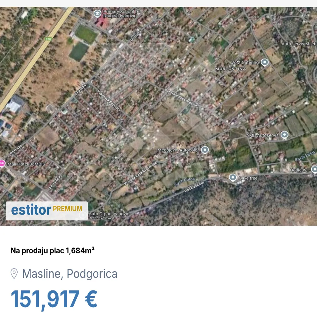 Sale, land lot, 1684m², Masline, Podgorica