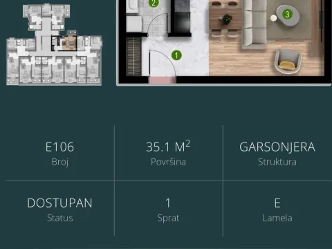 Sale, one bedroom apartment, 32m², Čeluga, Bar - image 2