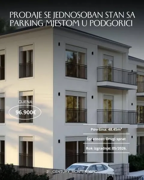 Prodaja, jednosoban stan, 48m², Zabjelo, Podgorica
