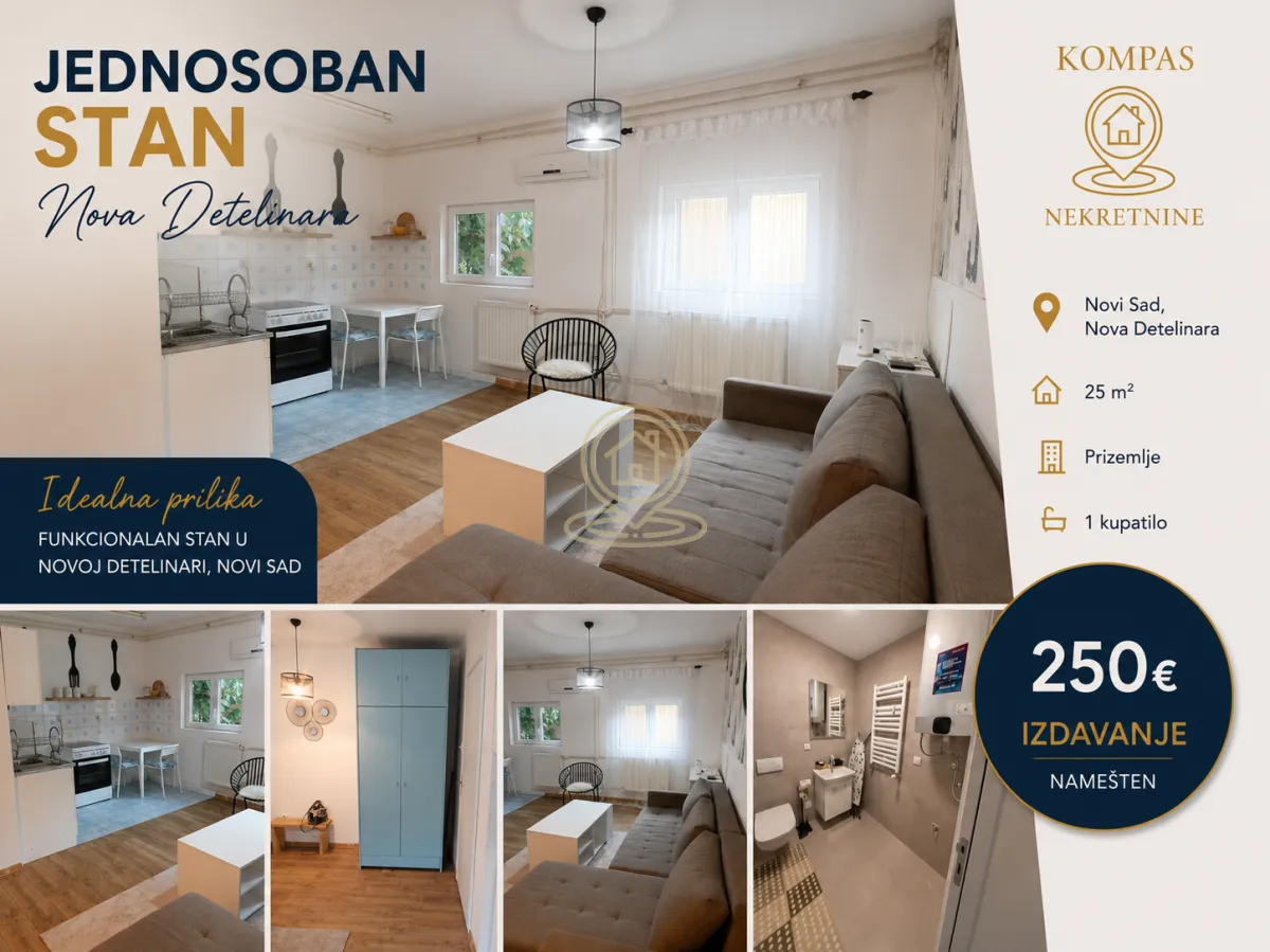 Rent, one bedroom apartment, 25m², Nova Detelinara, Novi Sad Sve Podlokacije