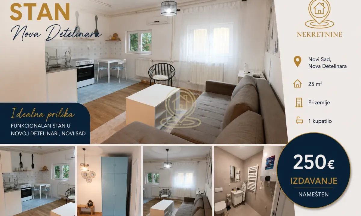Izdavanje, jednosoban stan, 25m², Nova Detelinara, Novi Sad Sve Podlokacije