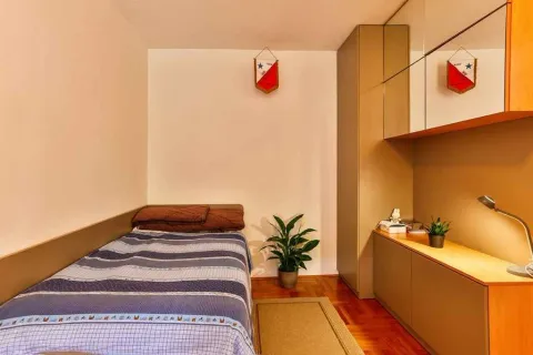 A simple bedroom with a single bed and a built-in wardrobe. - image 20