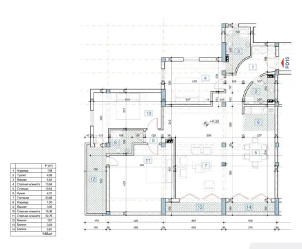 Arhitektonski nacrt nekretnine sa označenim prostorijama i dimenzijama. - image 14
