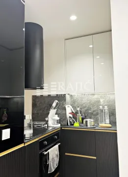 Modern kitchen with dark cabinetry and built-in appliances. - image 4