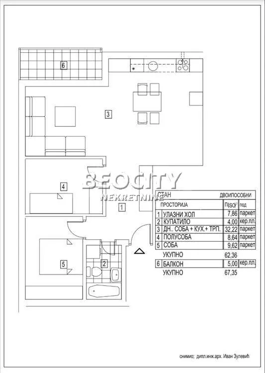 Sale, apartment, 67m², Kneževac, Beograd