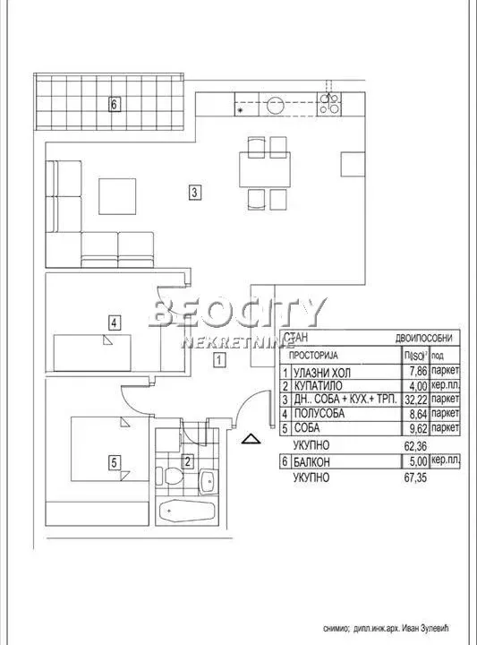 Sale, apartment, 67m², Kneževac, Beograd