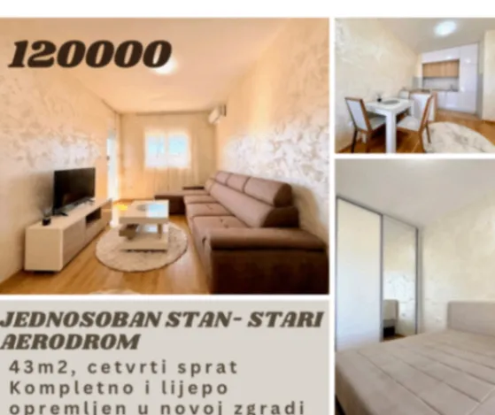 Prodaja, jednosoban stan, 43m², Stari Aerodrom, Podgorica