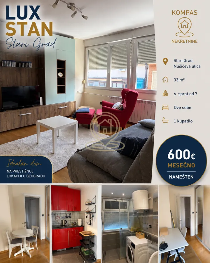 Izdavanje, jednosoban stan, 33m², Stari Grad, Beograd