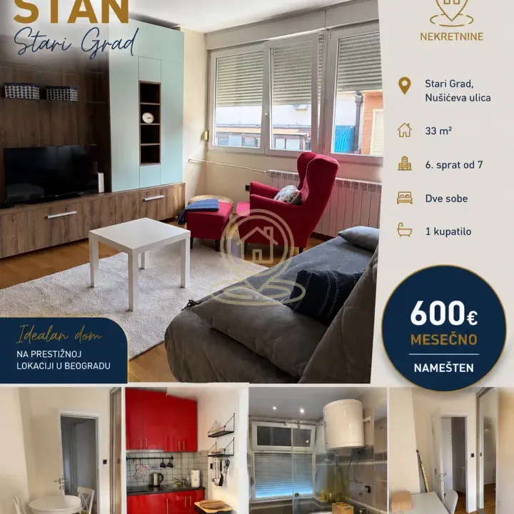 Izdavanje, jednosoban stan, 33m², Stari Grad, Beograd