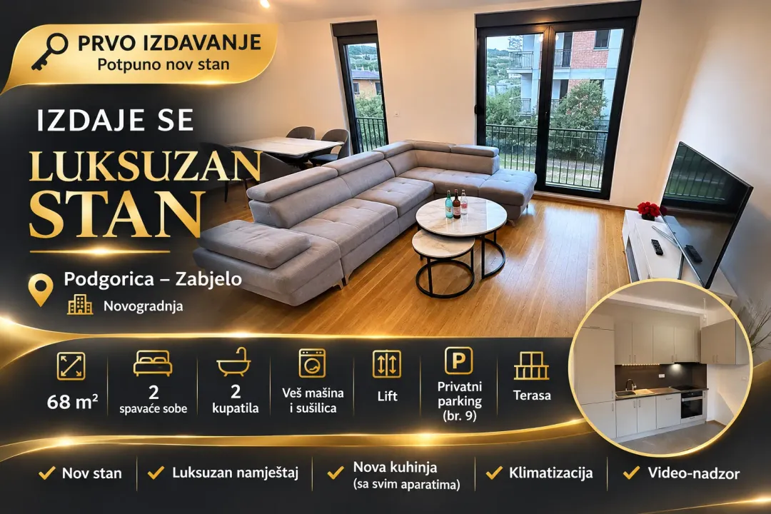 Rent, two bedroom apartment, 68m², Zabjelo, Podgorica
