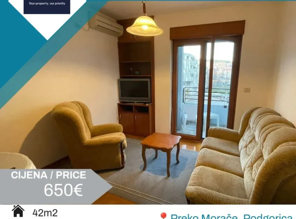 Izdavanje, jednosoban stan, 42m², Preko Morače, Podgorica