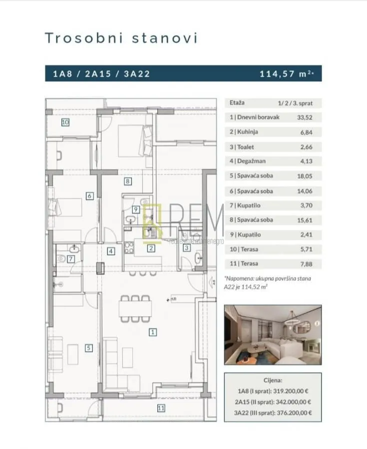 Prodaja, trosoban stan, 114m², Adok, Budva