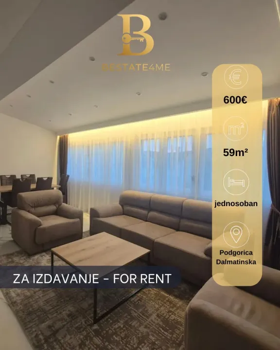 Rent, one bedroom apartment, 59m², Dalmatinska ulica, Podgorica