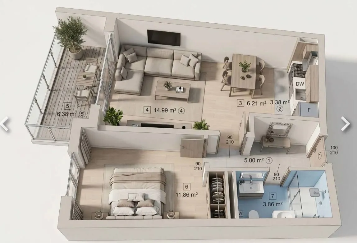 Sale, one bedroom apartment, 51m², Bečići, Budva