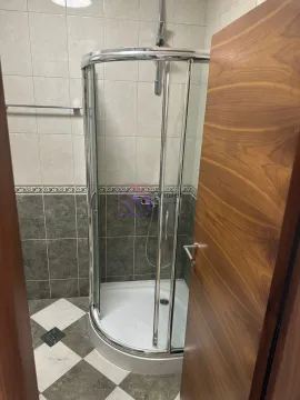 Bathroom with a shower cabin and a wooden door. - image 19