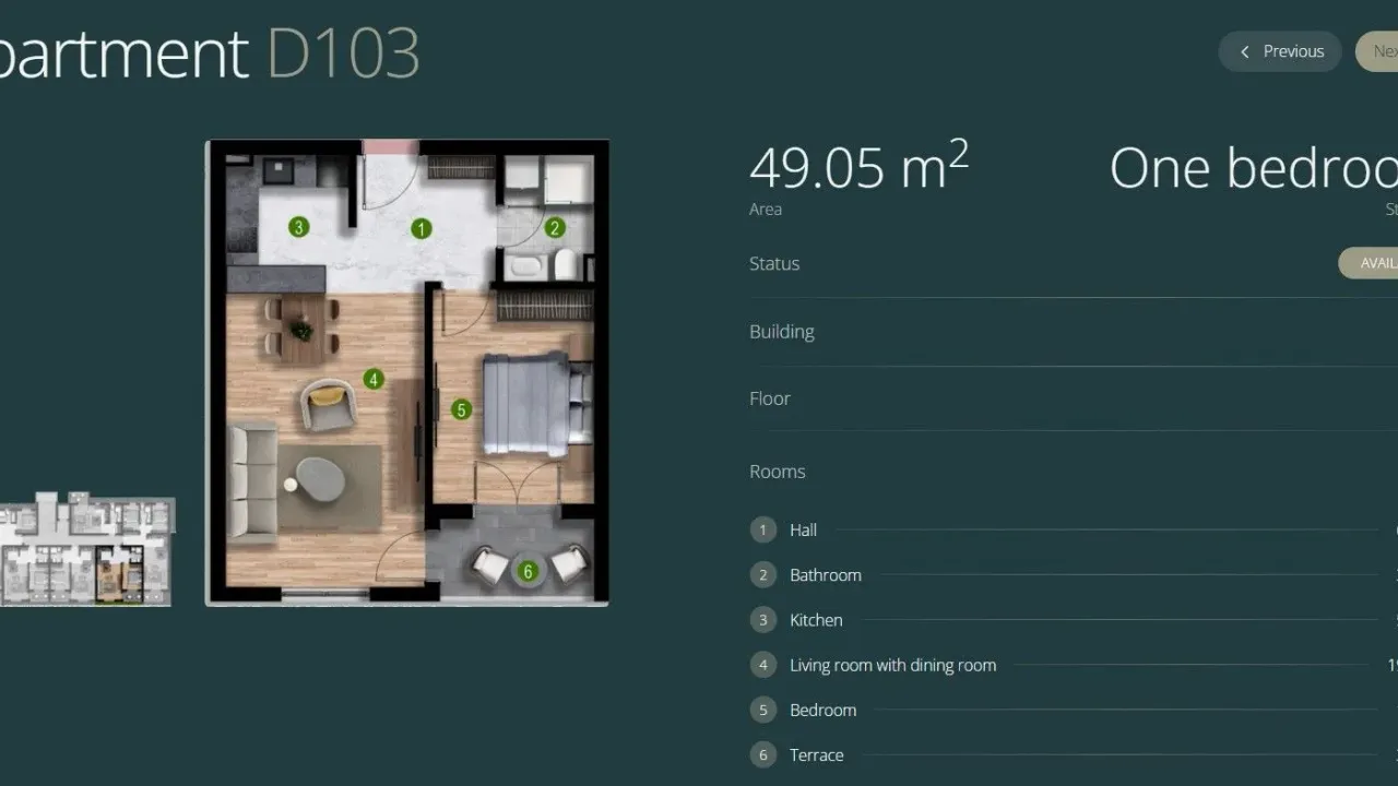 Sale, one bedroom apartment, 49m², Polje, Bar