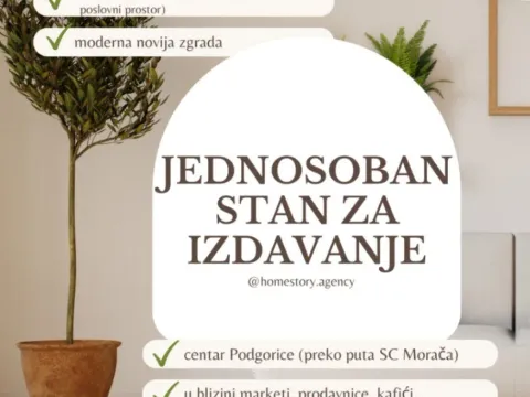 Izdavanje, jednosoban stan, 45m², Centar, Podgorica