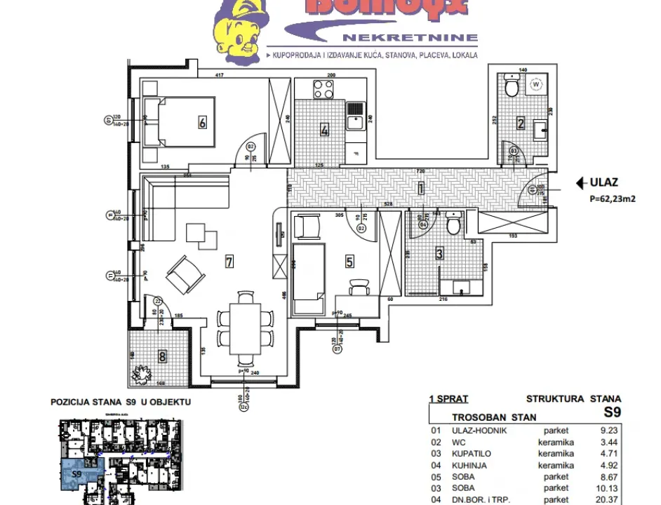 Prodaja, trosoban stan, 62m², Telep, Novi Sad Sve Podlokacije