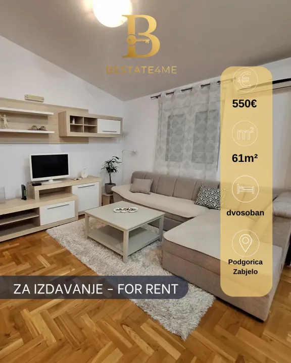 Rent, two bedroom apartment, 61m², Zabjelo, Podgorica