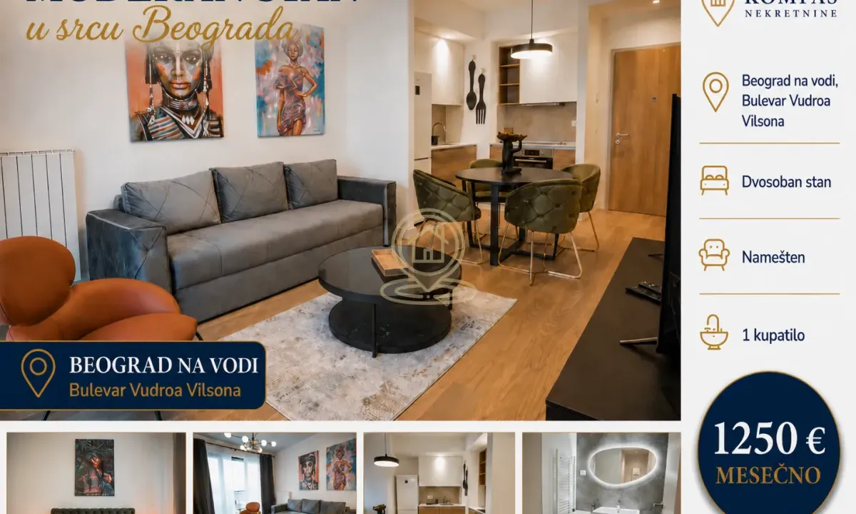 Rent, two bedroom apartment, 54m², Savski Venac, Beograd
