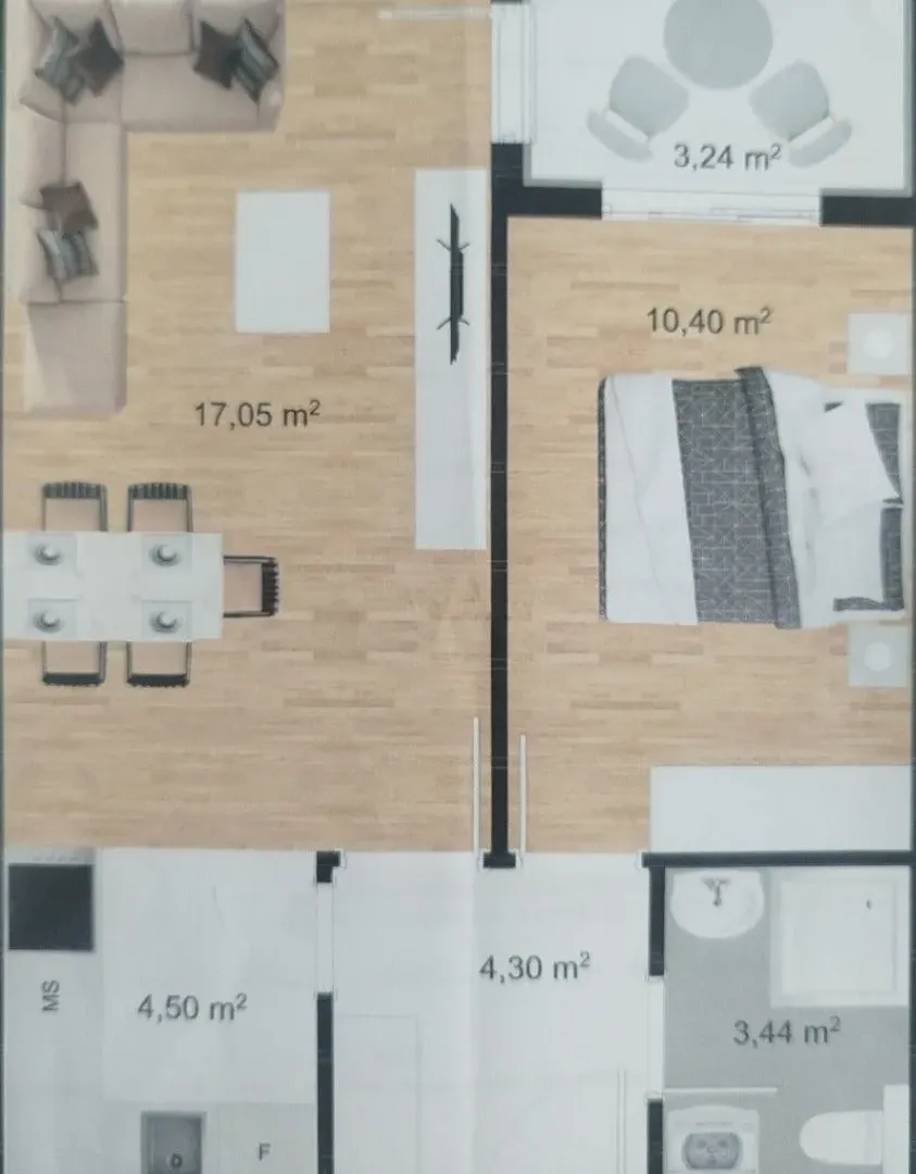 Prodaja, jednosoban stan, 43m², Stari Aerodrom, Podgorica