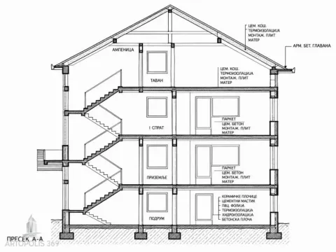 Architectural section of the building showing floors and structure. - image 2