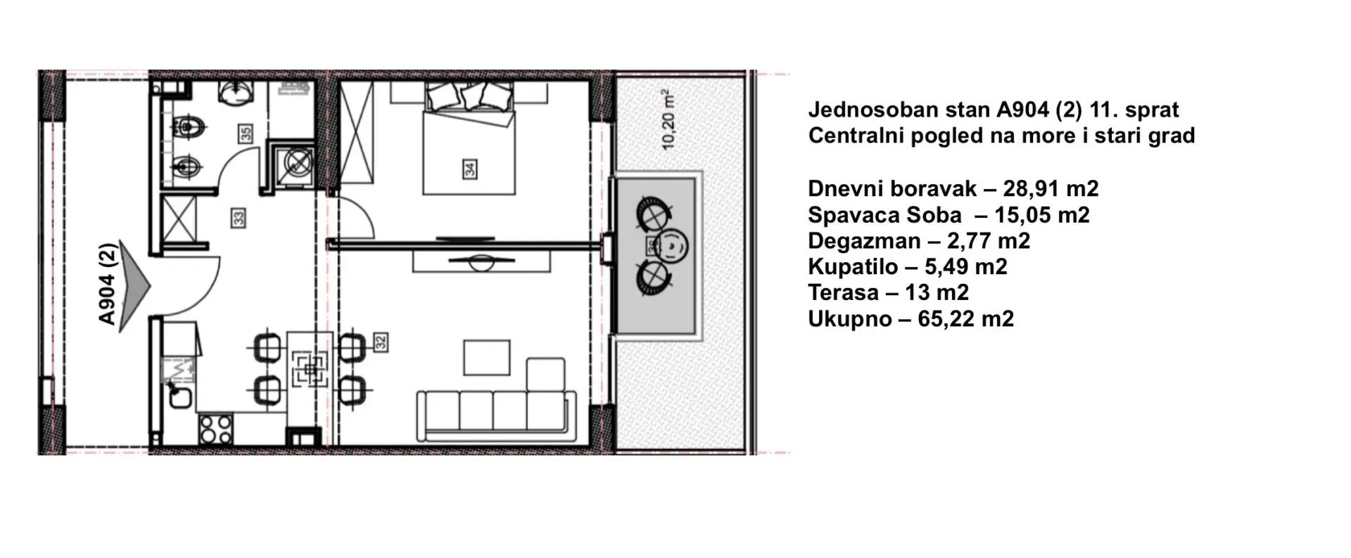 Sale, one bedroom apartment, 65m², Budva, Crna Gora