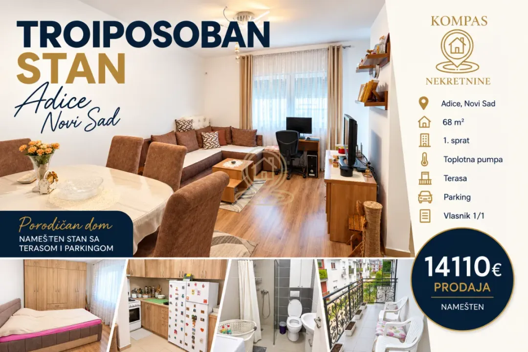 Prodaja, trosoban stan, 68m², Adice, Novi Sad Sve Podlokacije