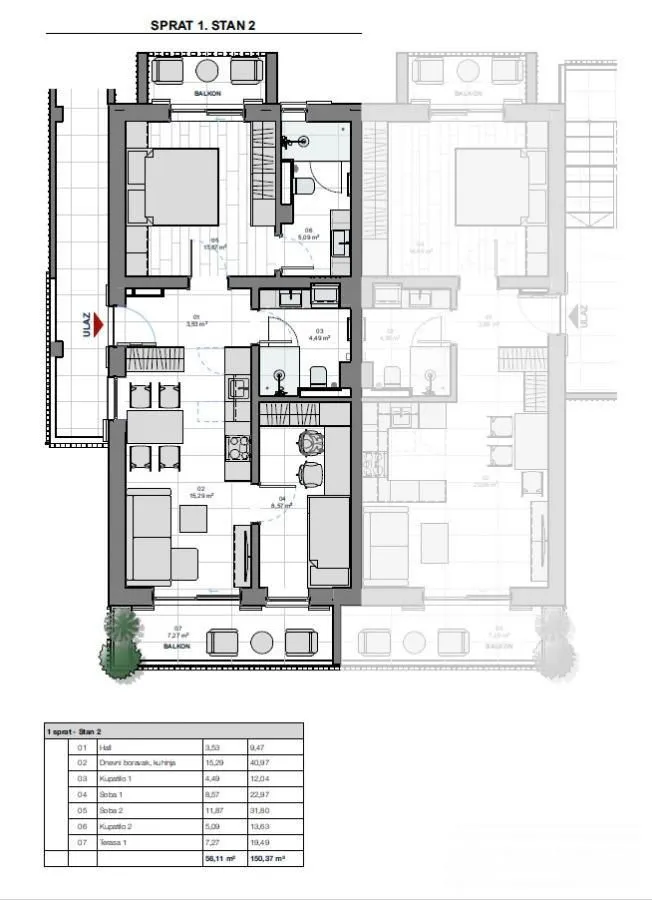 Prodaja, jednosoban stan, 49m², Donja Lastva, Tivat