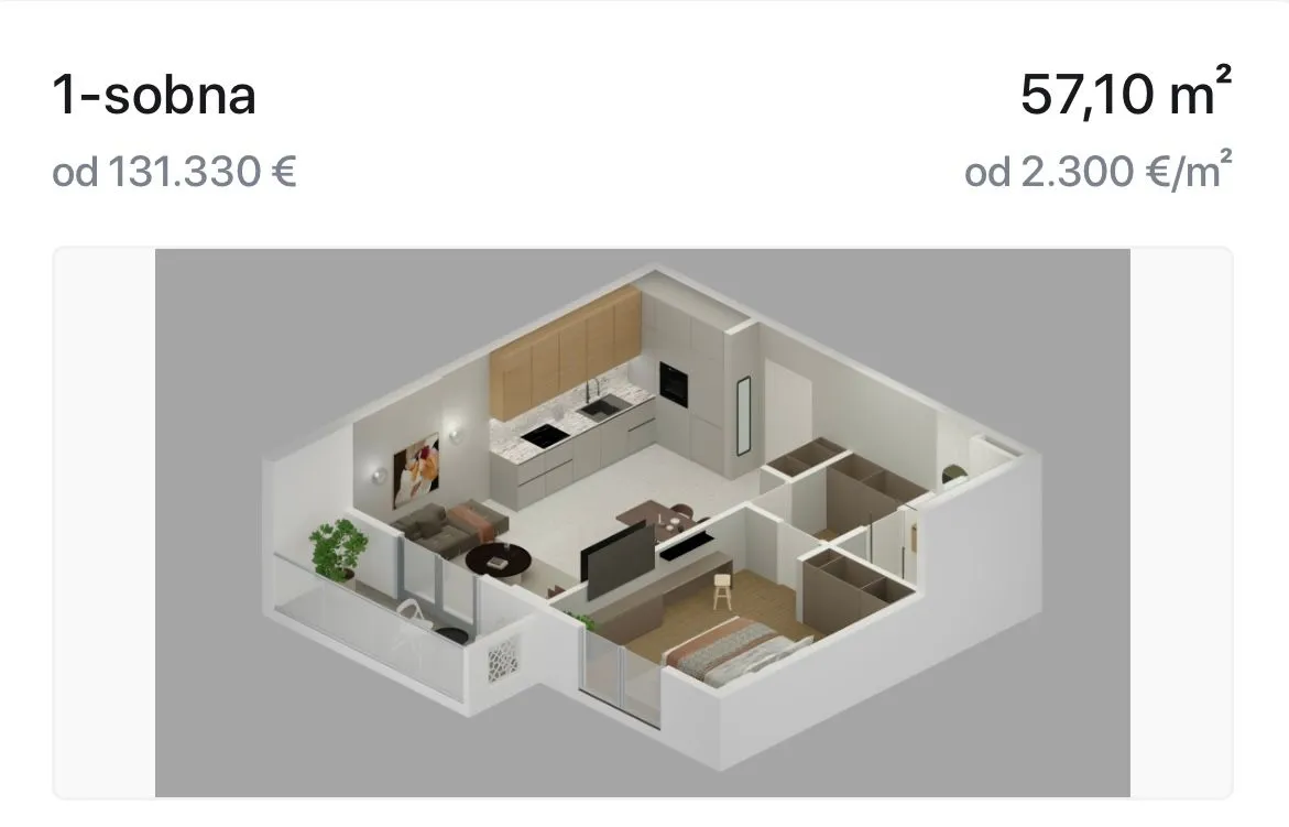 Sale, one bedroom apartment, 57m², Bjeliši, Bar