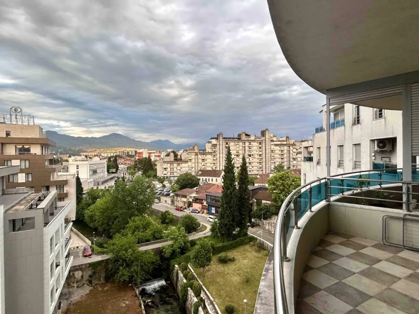 View from the balcony of the city and river.
