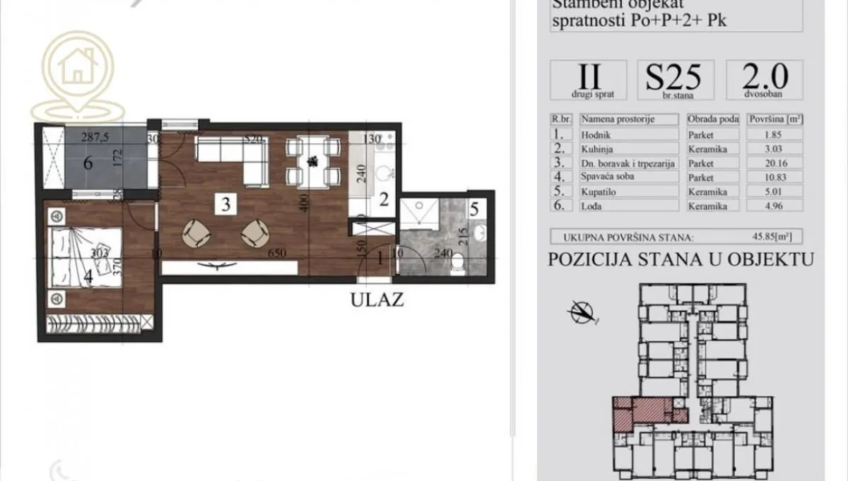 Sale, two bedroom apartment, 45m², Grbavica, Novi Sad Sve Podlokacije