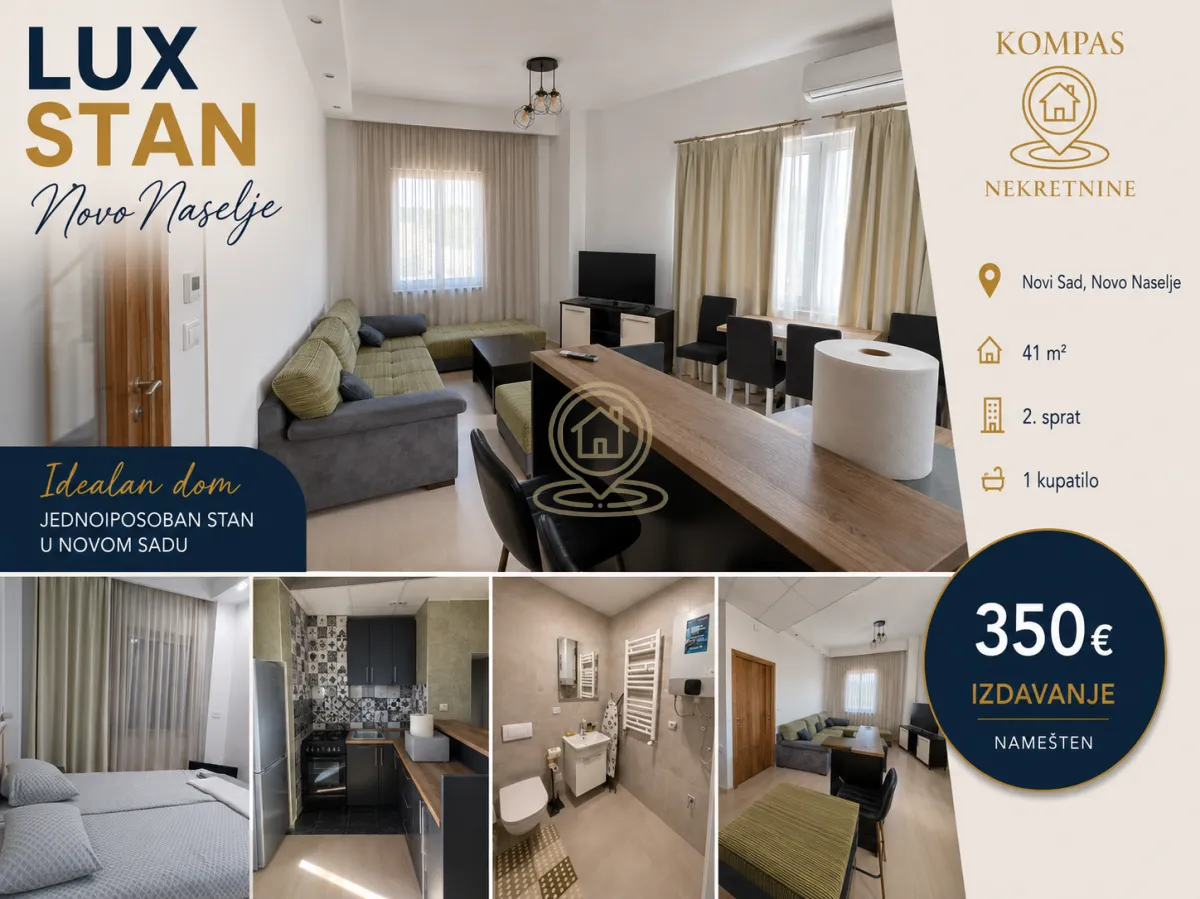 Izdavanje, jednosoban stan, 41m², Novo naselje, Novi Sad