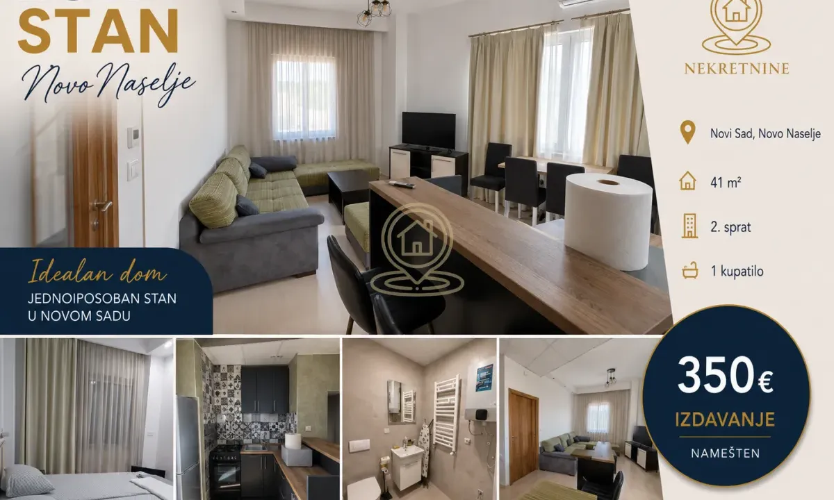 Izdavanje, jednosoban stan, 41m², Novo naselje, Novi Sad