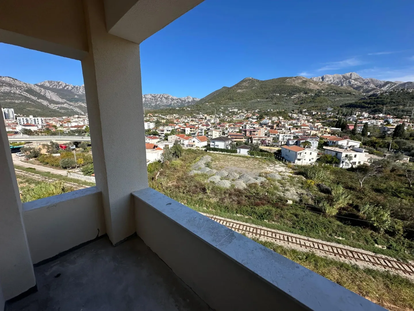 View of the town and mountains from the balcony under construction.