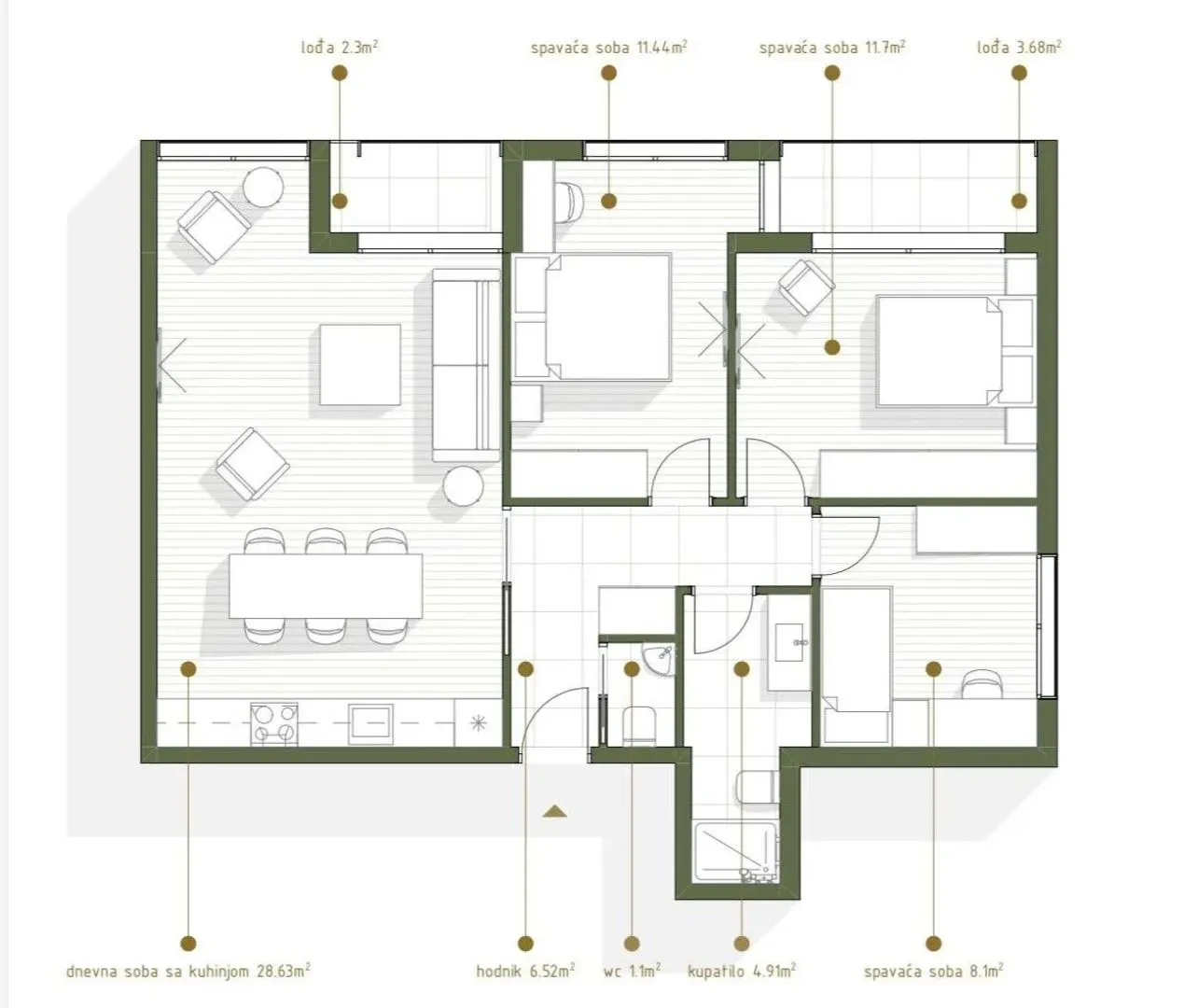 Prodaja, trosoban stan, 78m², Zabjelo, Podgorica