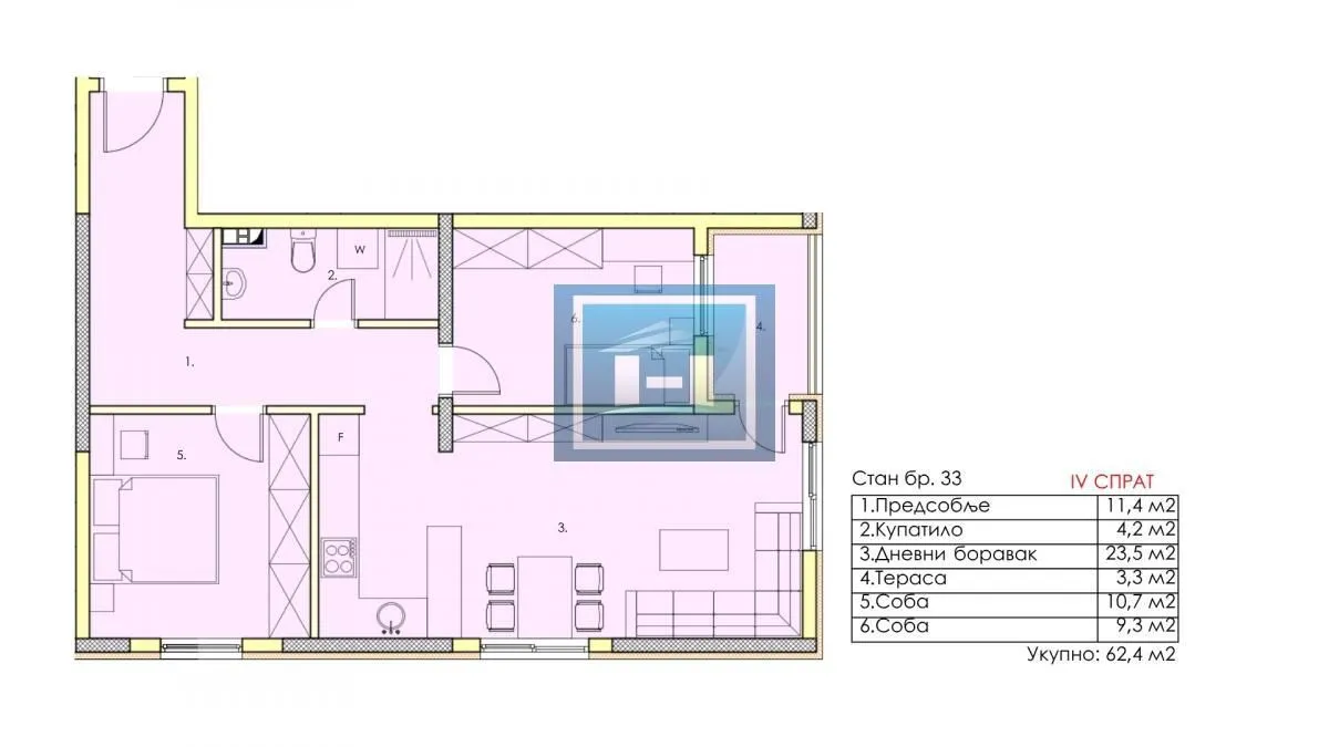 Sale, three bedroom apartment, 62m², Centar, Jagodina