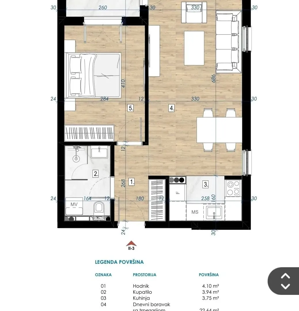 Prodaja, jednosoban stan, 50m², Dahna, Podgorica