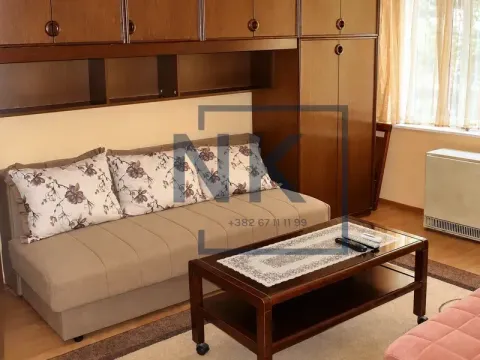 Living room with a sofa, coffee table, and built-in wooden wall units. - image 3