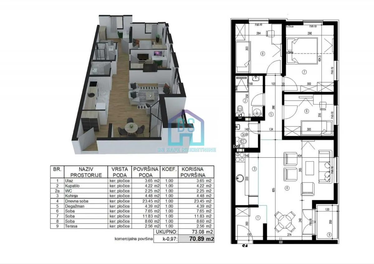 Sale, three bedroom apartment, 71m², Adice, Novi Sad Sve Podlokacije
