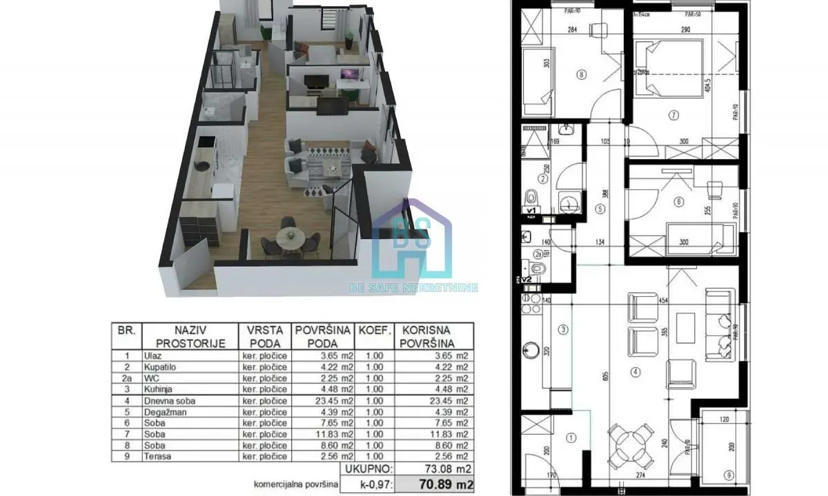 Sale, three bedroom apartment, 71m², Adice, Novi Sad Sve Podlokacije