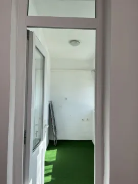 View through a door onto a balcony with artificial grass. - image 10