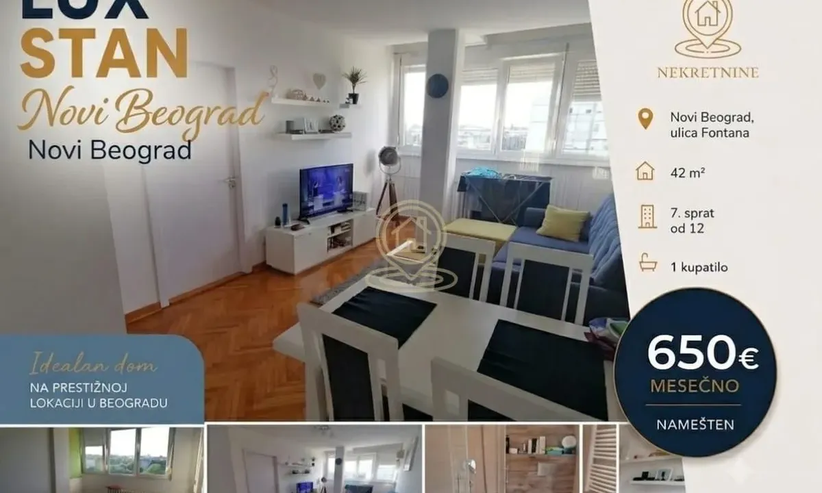 Izdavanje, jednosoban stan, 42m², Novi Beograd Sve Podlokacije, Beograd