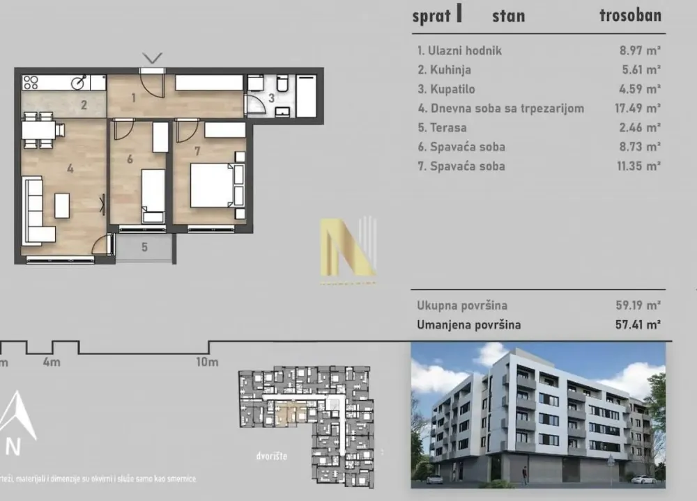 Sale, three bedroom apartment, 58m², Salajka, Novi Sad Sve Podlokacije